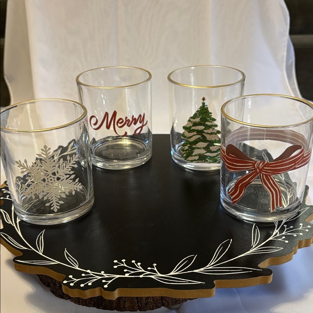 Festive Glass Votive Candle Holders Set